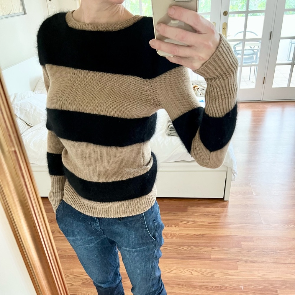 Iris & Ink Striped Sweater — Black & Beige, M - Picture 10 of 11